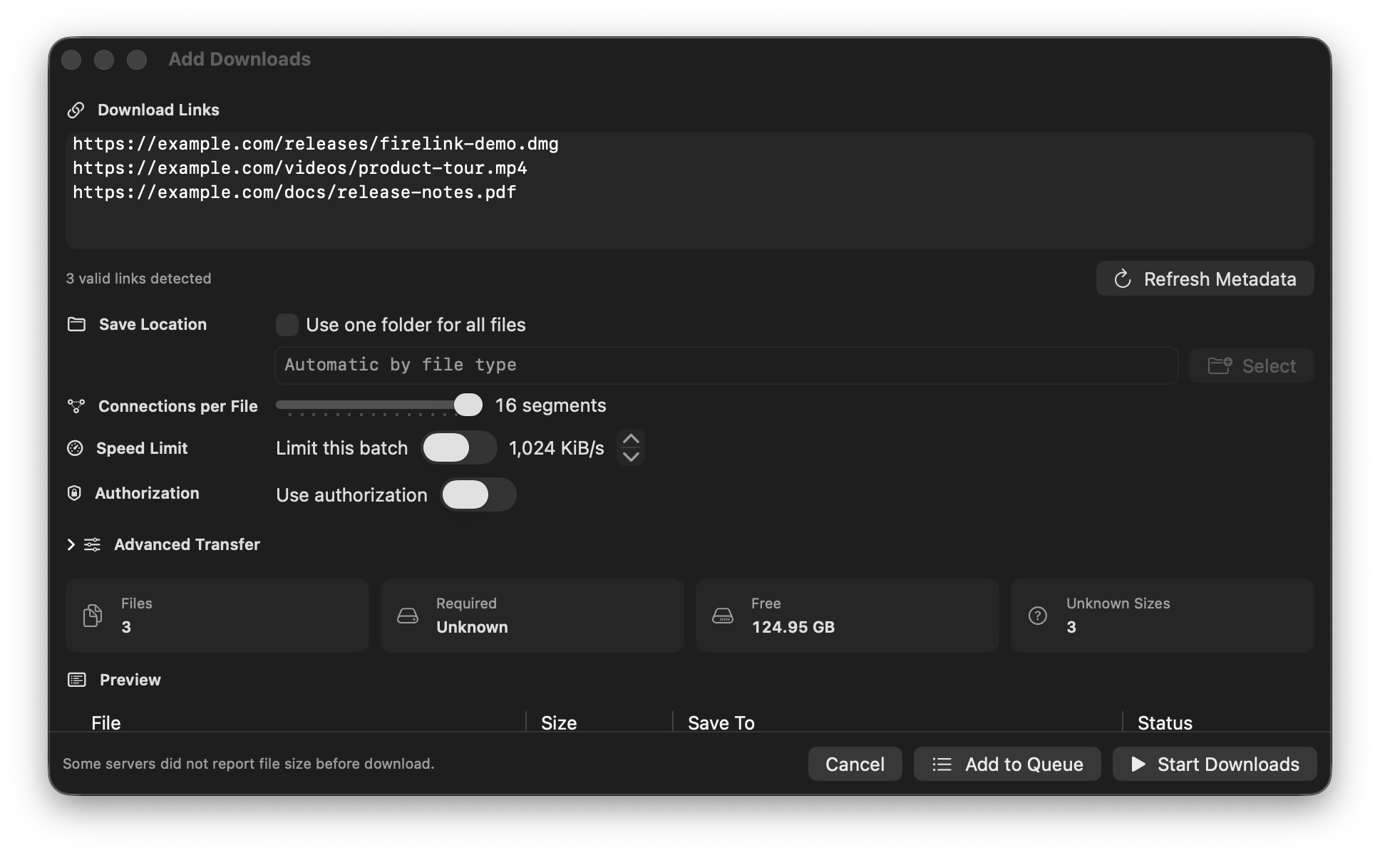 Add downloads window
