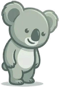A cute koala standing and looking down at the download buttons