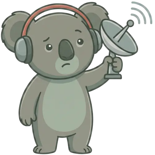 A cute koala looking through a telescope searching for your extension