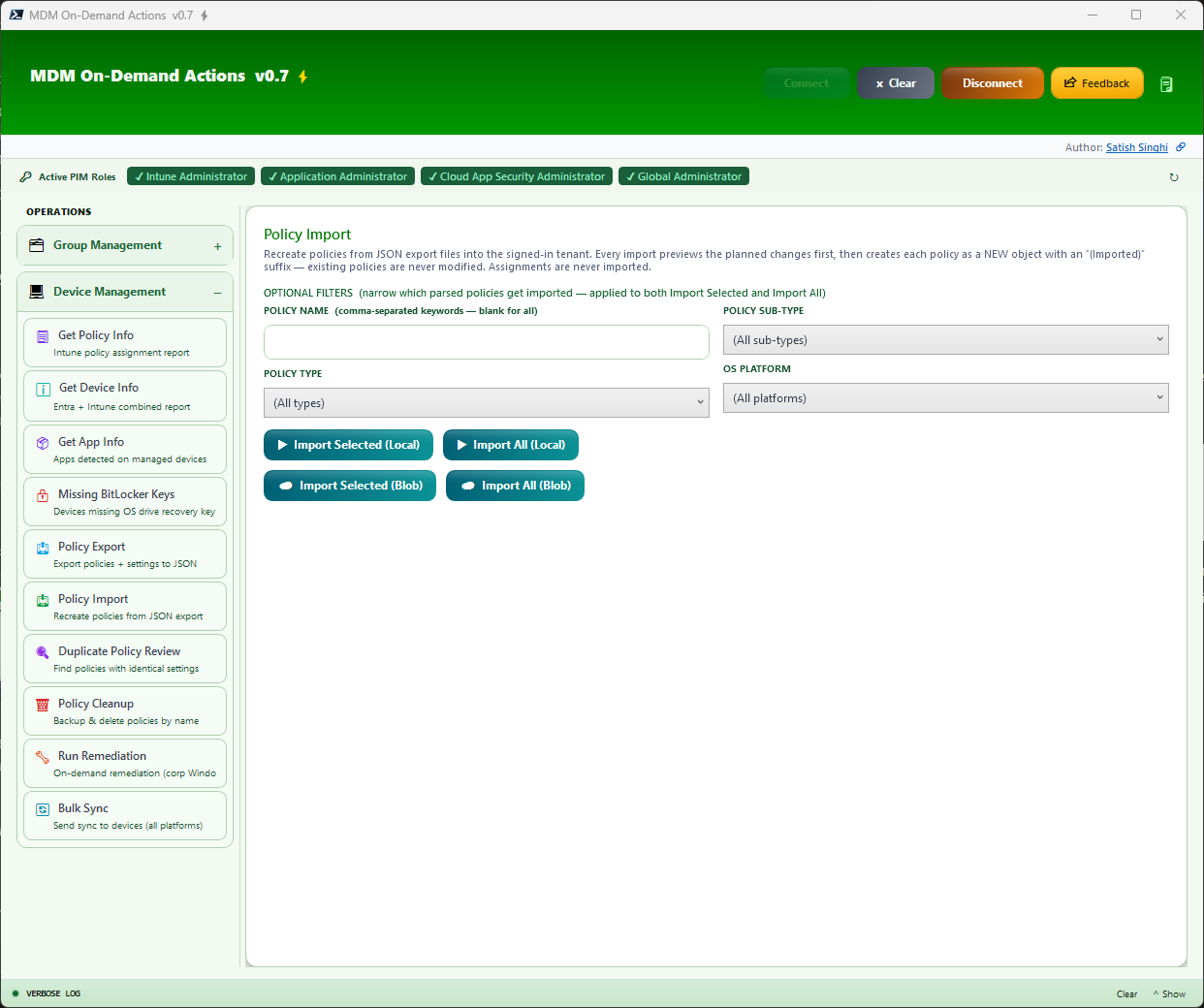 Policy Import interface