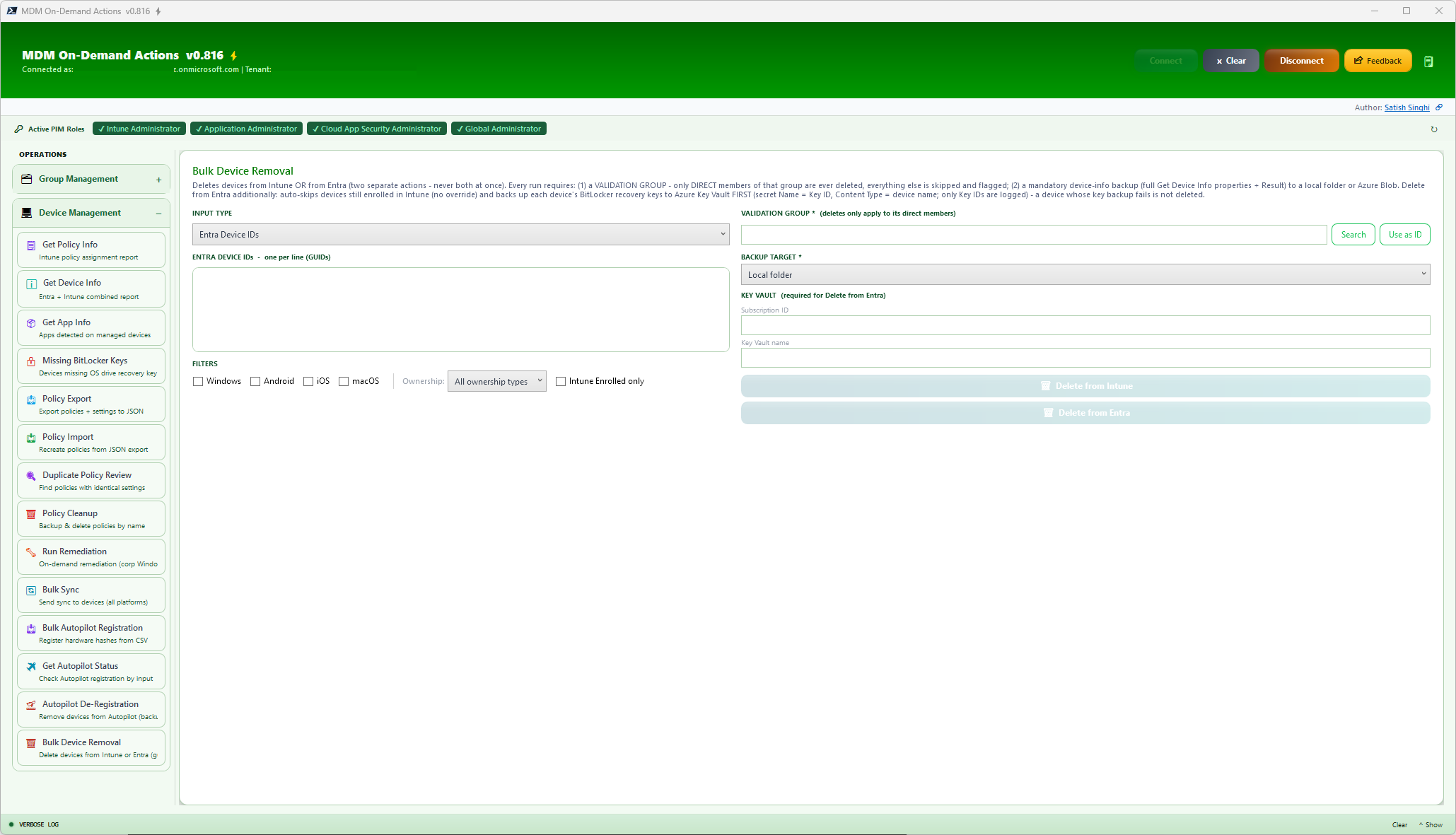 Bulk Device Removal interface