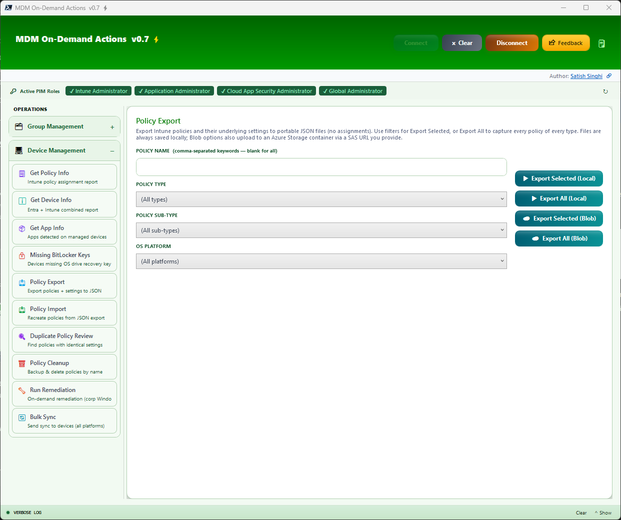 Policy Export interface