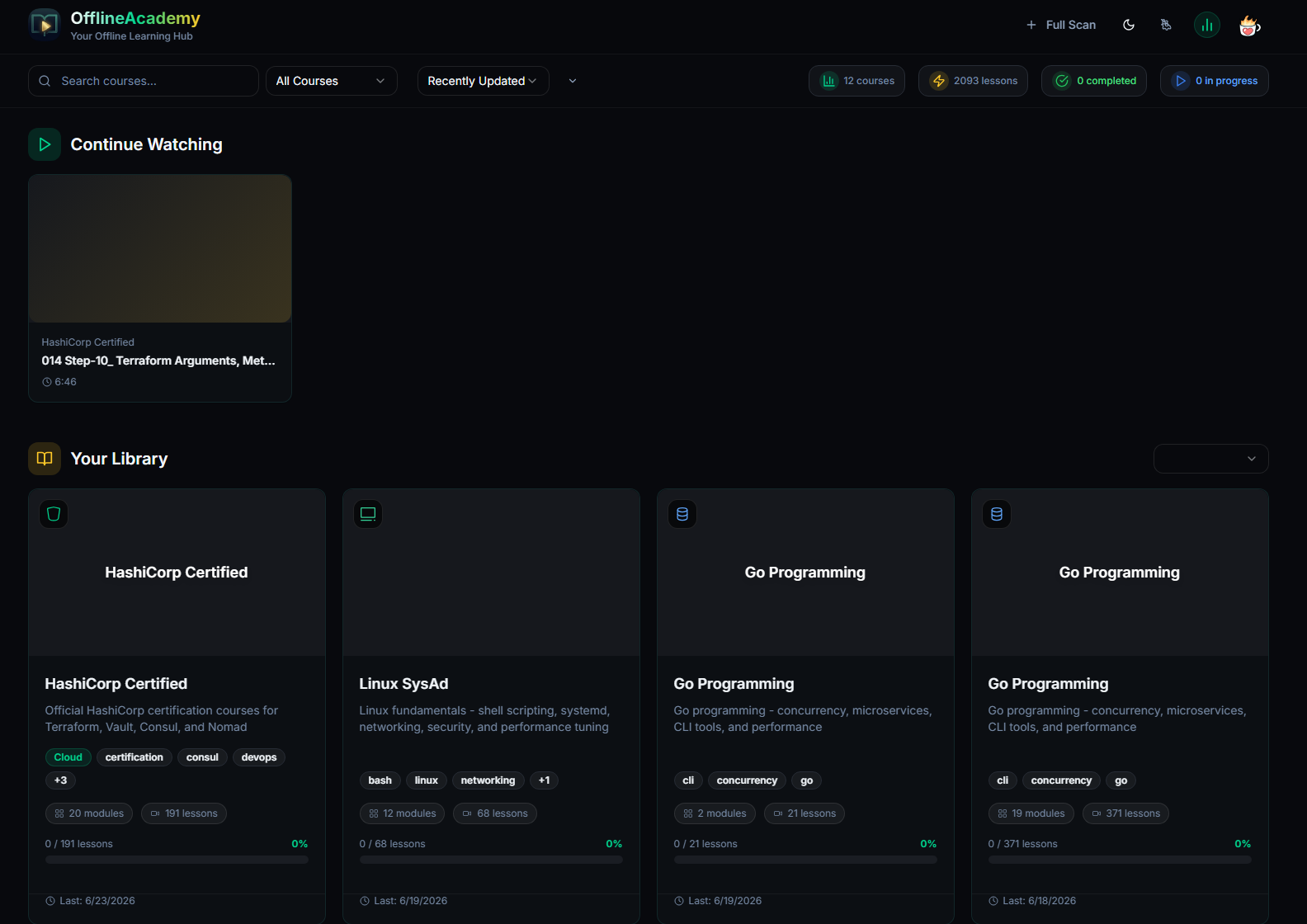 OfflineAcademy dashboard